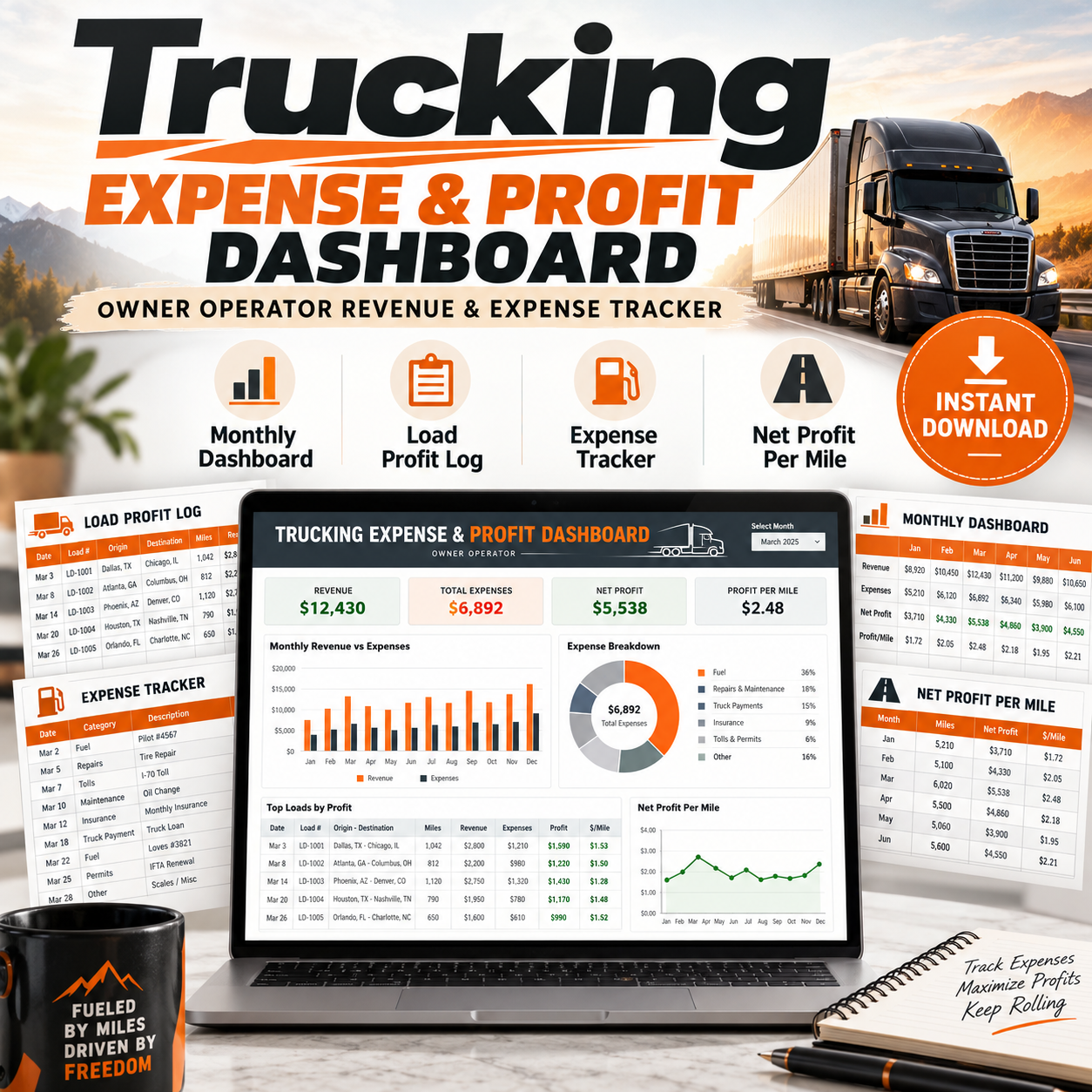 Trucking Expense & Profit Dashboard product preview
